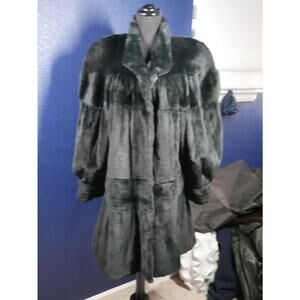 Stunning Black Green Sheared Mink Fur swing Coat Jacket XL plus